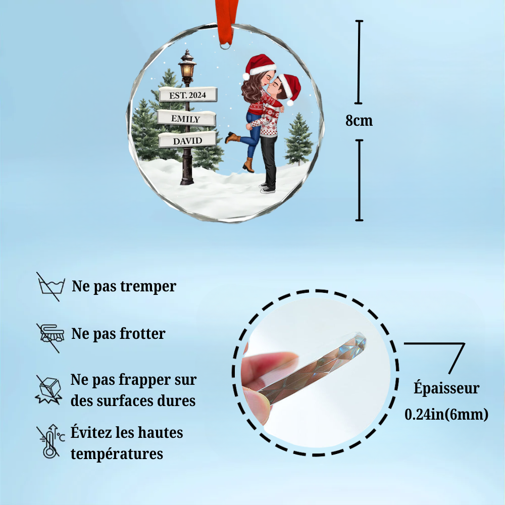 Ornement en verre - Décoration de Noël personnalisée pour couples