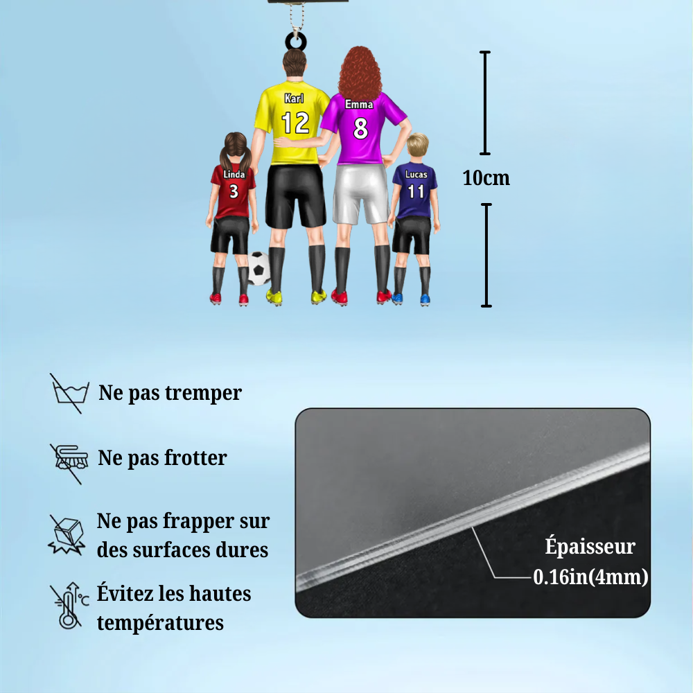 Famille de football – Pendentif en acrylique personnalisé avec parents et enfants