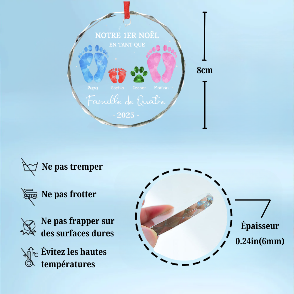 Décoration en verre personnalisée « Notre premier Noël en famille à trois » Ornement de Noël