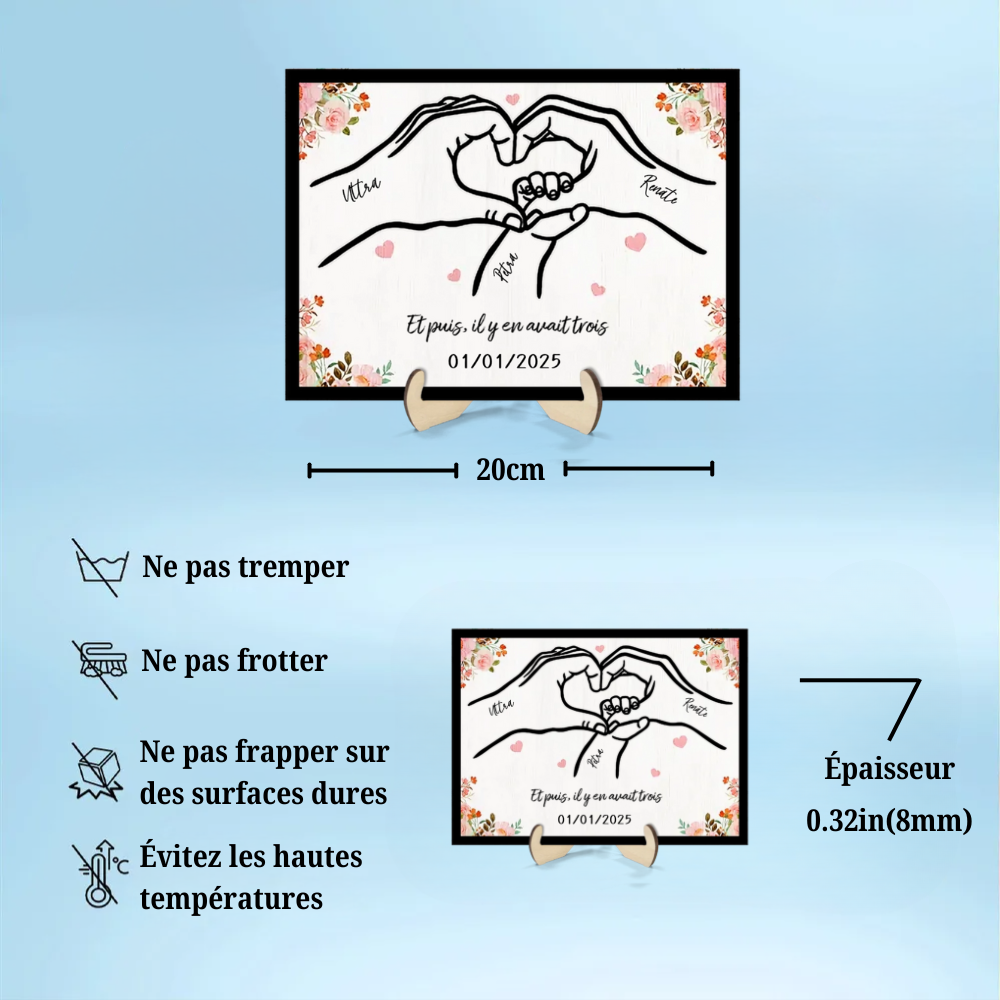 Famille à trois - Plaque en bois personnalisée
