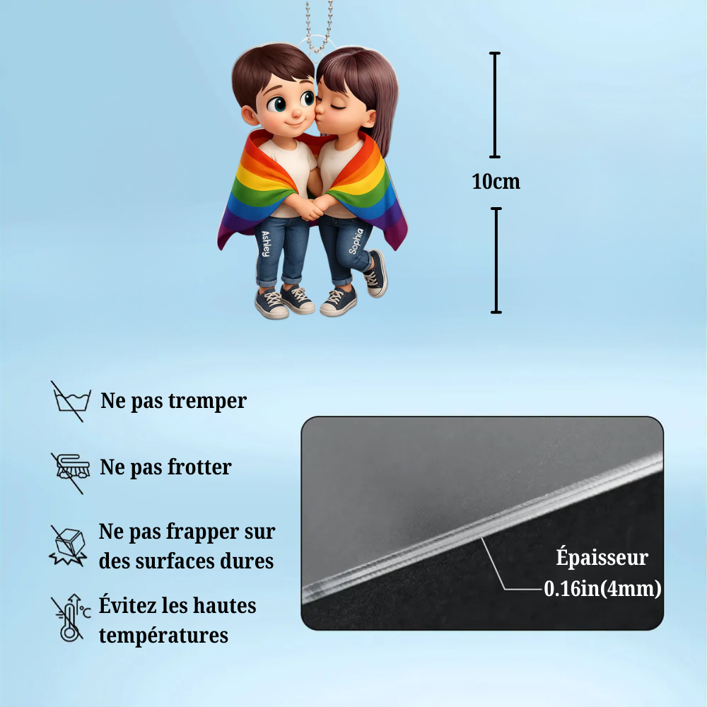 Couple avec couverture arc-en-ciel – Porte-clés auto en acrylique personnalisé, cadeau pour couples LGBT