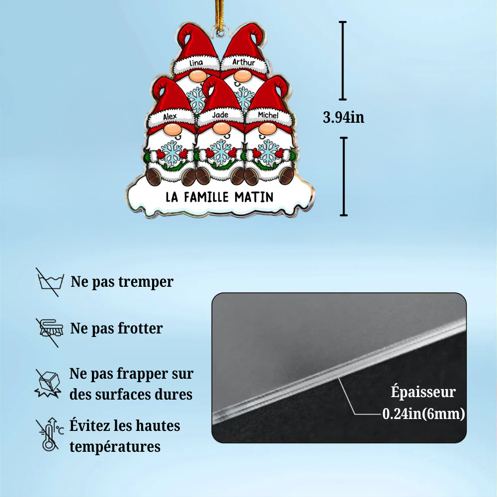 Pendentif de Noël familial personnalisé avec lutin de Noël - 2-10 noms possibles