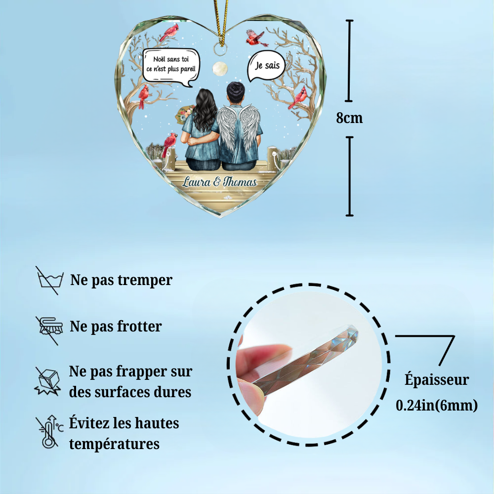 Ornement en verre en forme de cœur – Décoration de Noël commémorative, cadeau de deuil