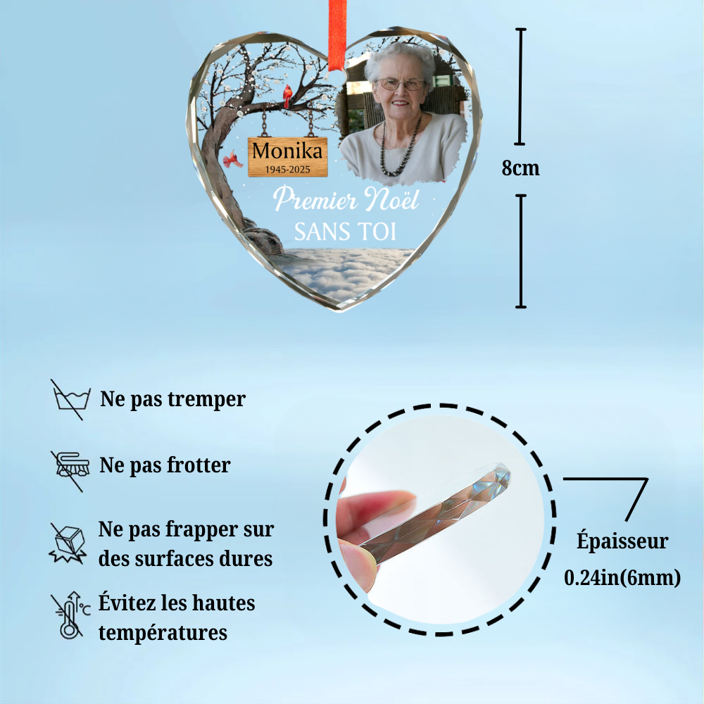 Premier Noël sans toi- ornement en verre avec photo Décoration de Noël