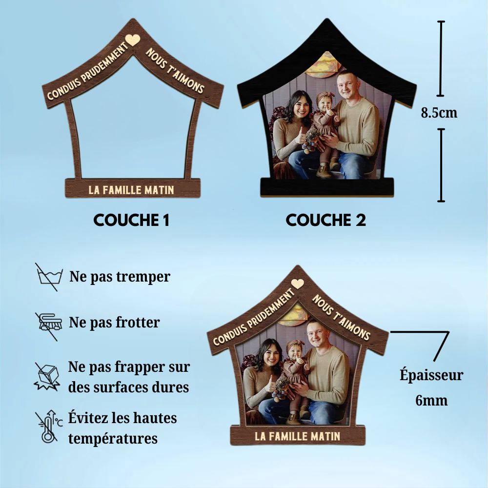 Conduis prudemment - Clip pour pare-soleil avec photo, cadeau pour la famille