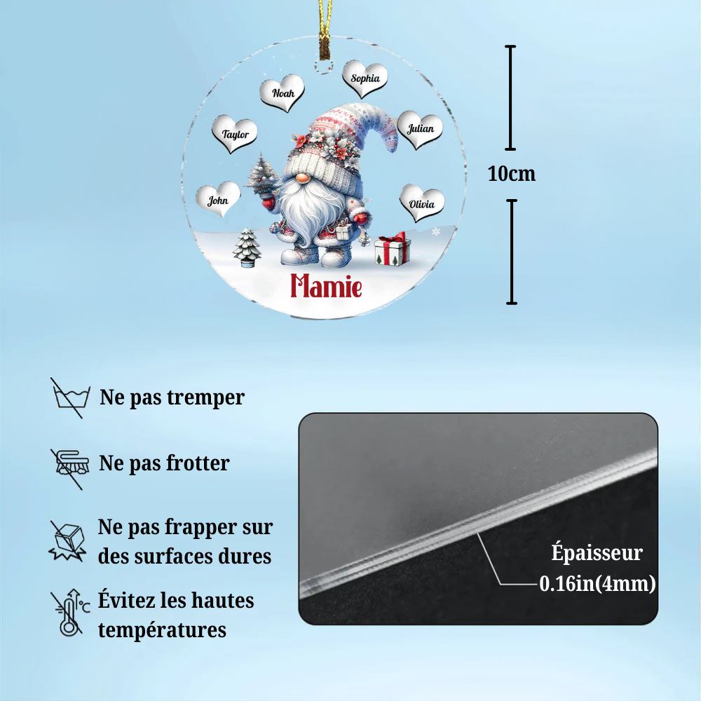 Pendentif en acrylique avec lutins – Décoration de sapin de Noël personnalisée
