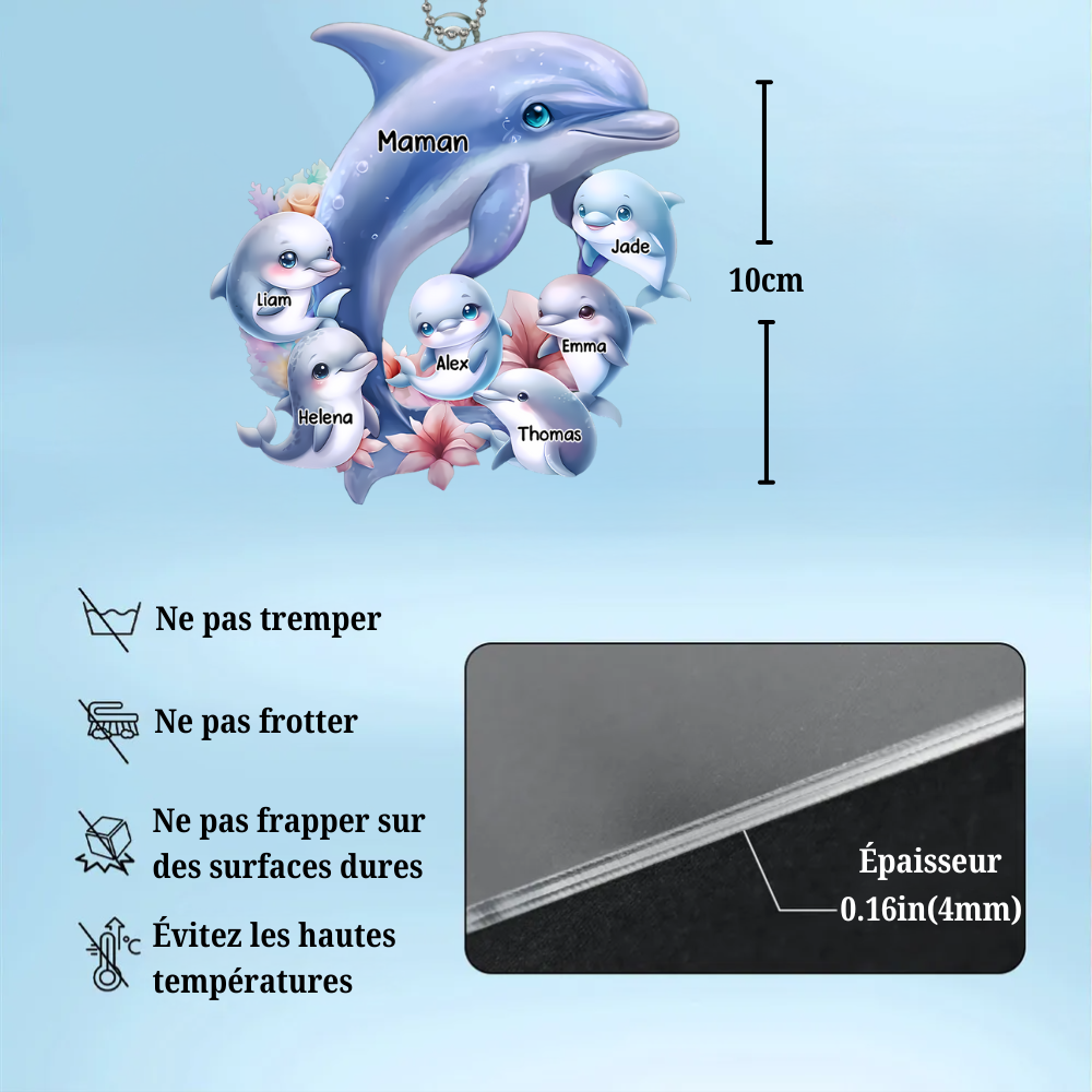 Pendentif personnalisé avec dauphins – Cadeau pour maman et mamie