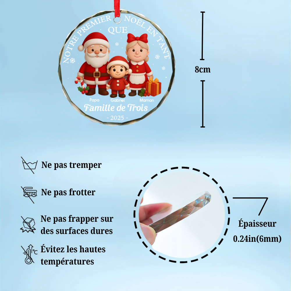 Décoration en verre personnalisée « Notre premier Noël en famille à trois » Décoration de Noël