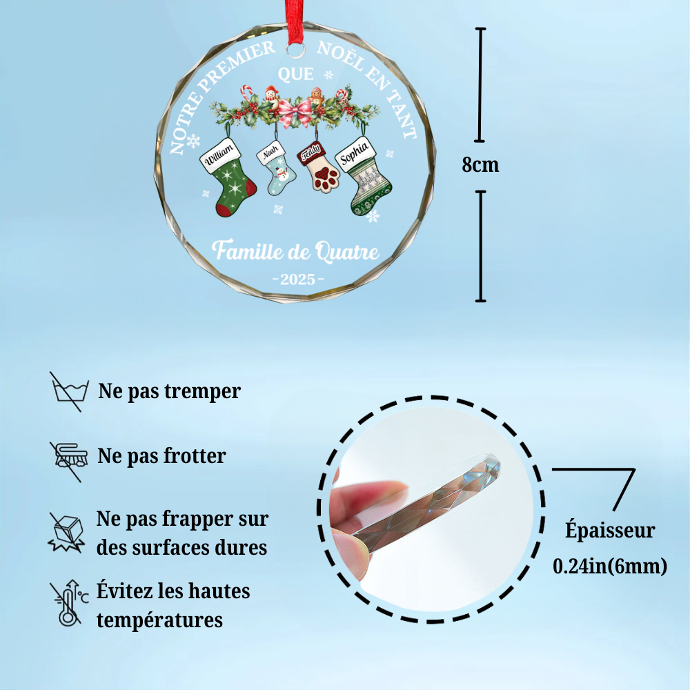 Premier Noël en famille... Ornement en verre personnalisé Décoration de Noël