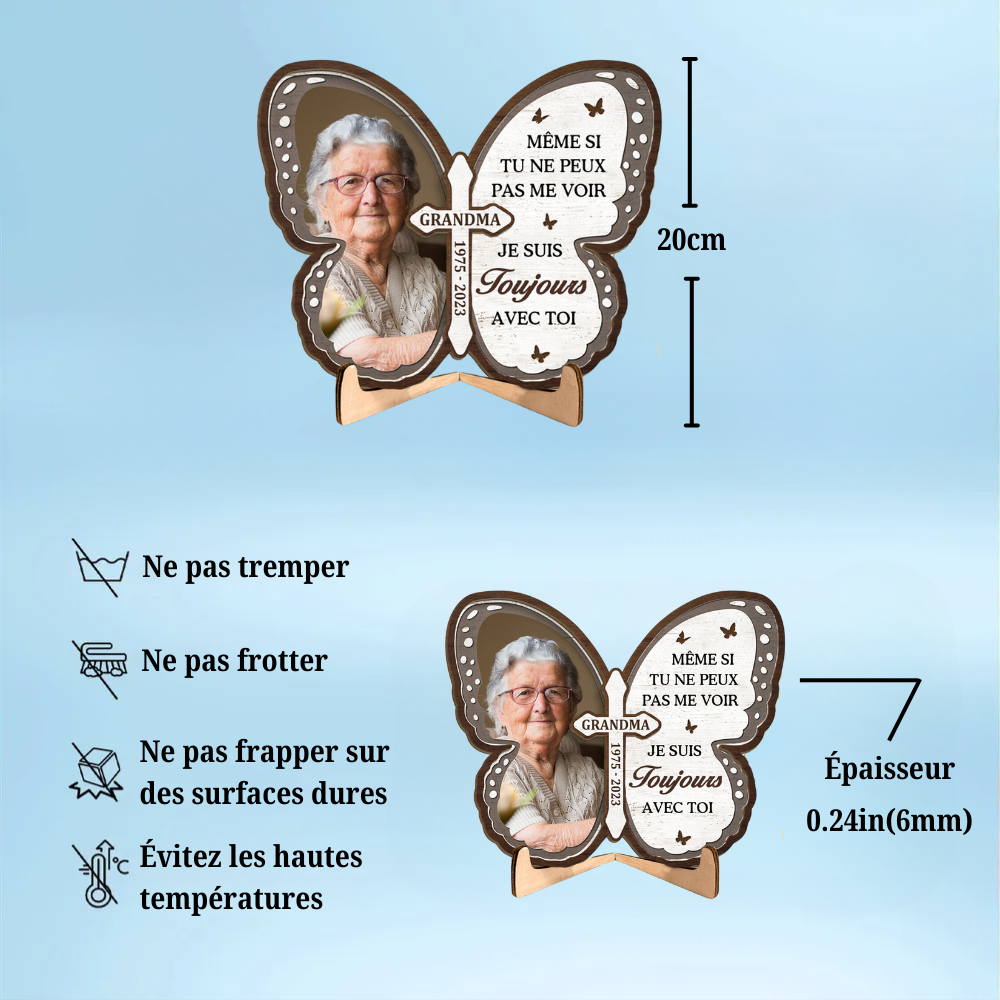 Plaque en bois avec croix et papillon - Cadeau de condoléances