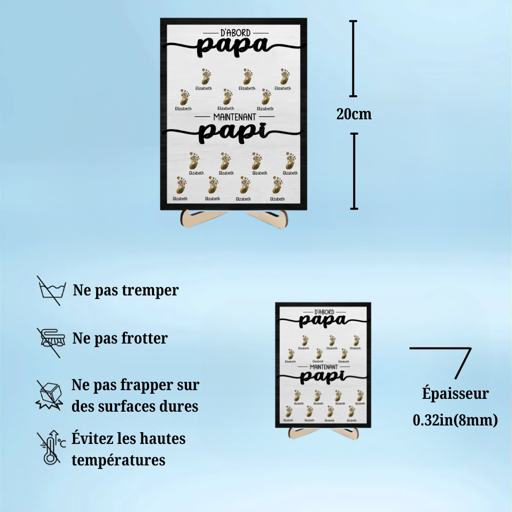 D'abord Papa, Maintenant Papi - Plaque en bois personnalisée pour le grand-père et le père