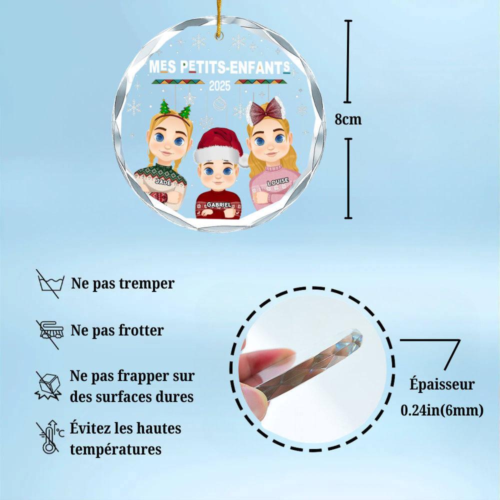 Pendentif en verre personnalisé avec 1 à 10 enfants Décoration de Noël pour grand-mère et grand-père