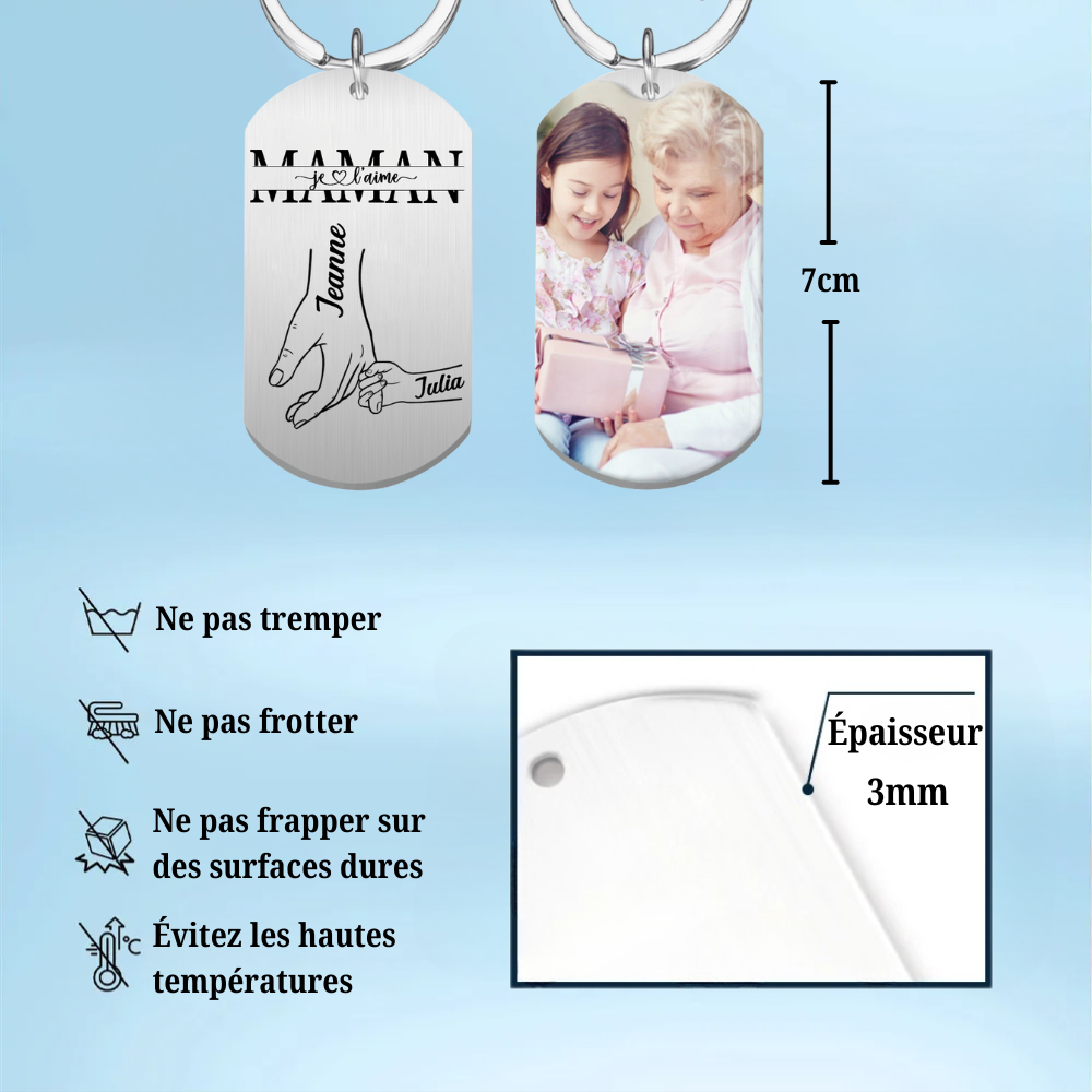 Porte-clés en acier inoxydable avec photo pour maman, papa, mamie et papi