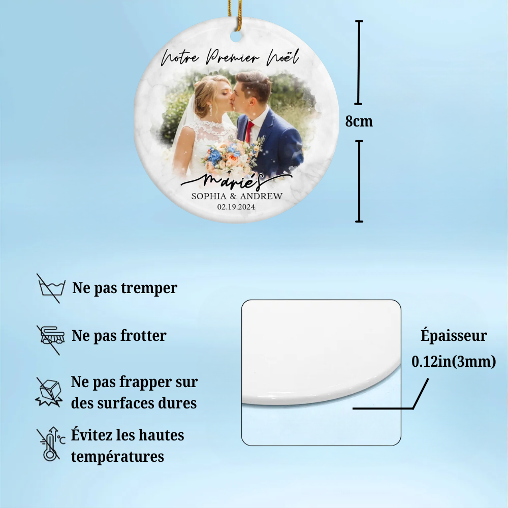 Ornement de Noël en céramique personnalisé avec photo pour couple