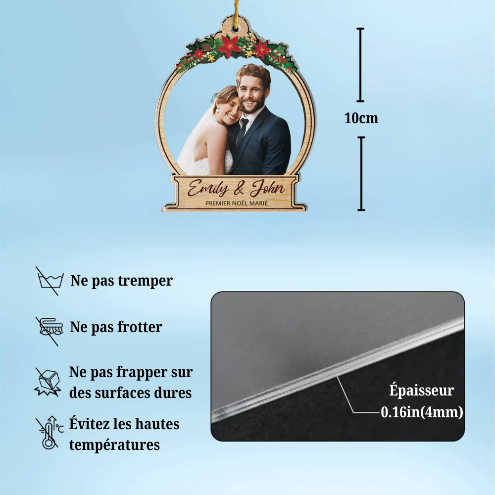 Ornement photo personnalisé – Décoration de Noël souvenir de mariage