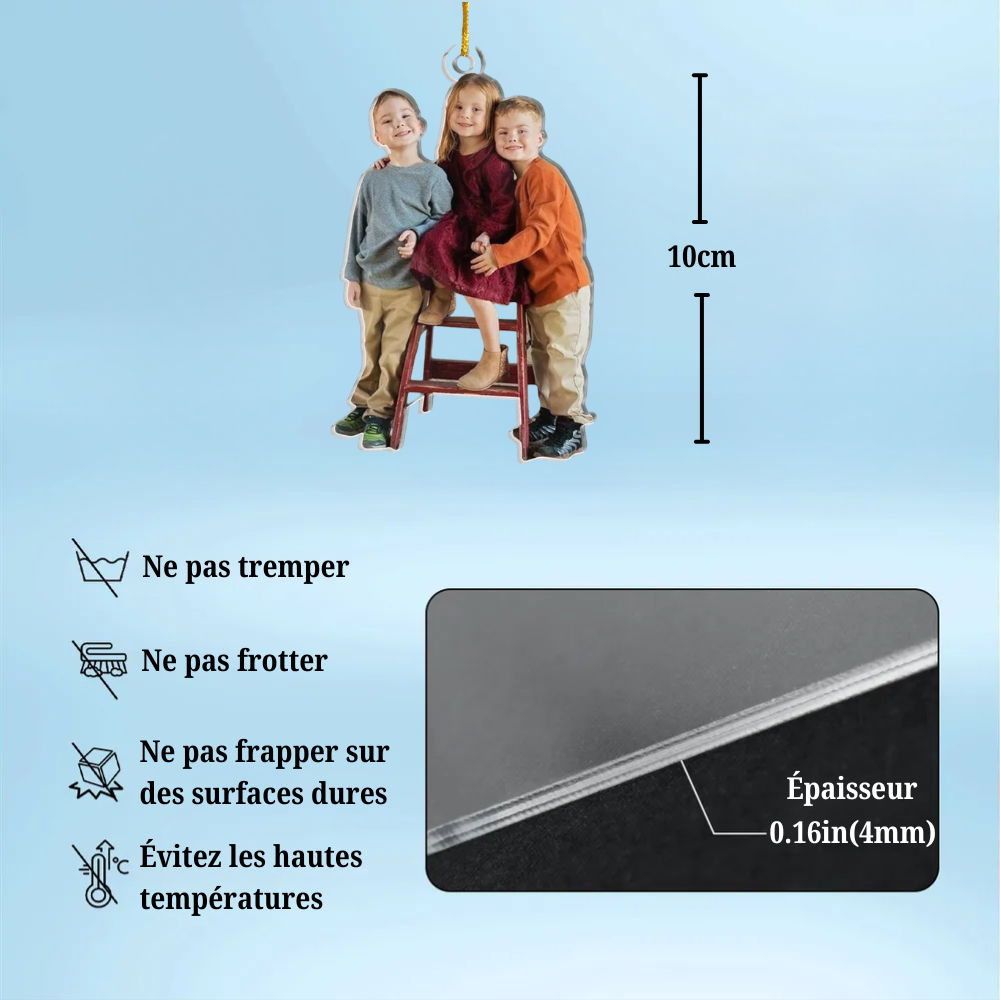 Ornement photo en acrylique – Décoration de Noël personnalisée pour la famille