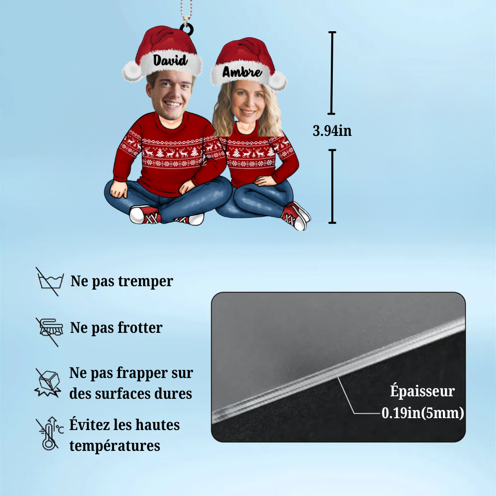 Couple de Noël Ornement personnalisé avec photo et nom
