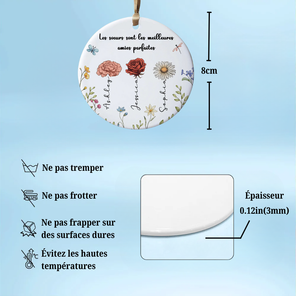Ornement en céramique personnalisé – cadeau pour sœurs et meilleures amies