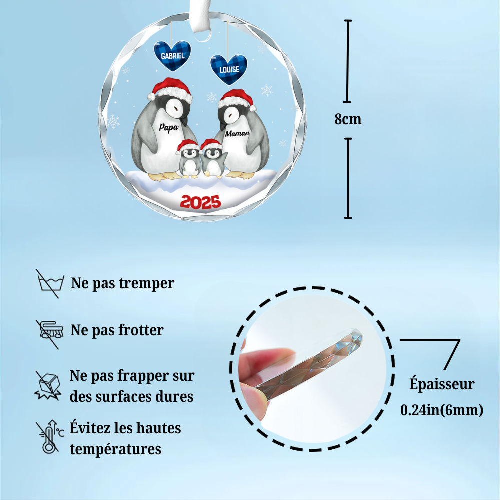 Famille de pingouins Décoration personnalisée en verre en forme de cercle