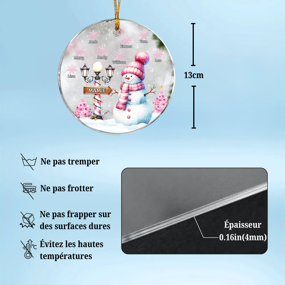 Pendentif personnalisé Bonhomme de neige - Décorations de Noël Magie d'hiver de grand-mère