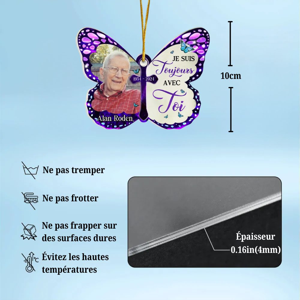 Pendentif Papillon avec photo - Cadeau de deuil personnalisé