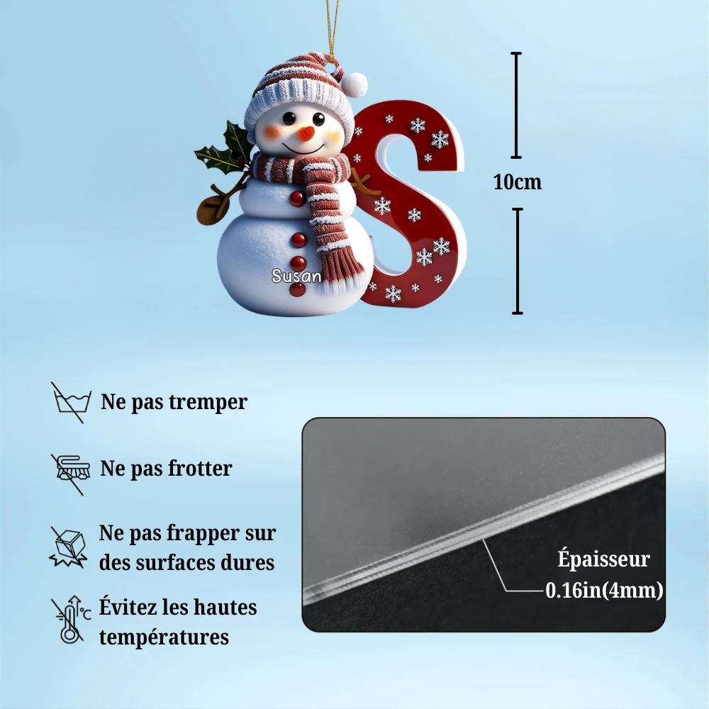 Pendentif de Noël personnalisé bonhomme de neige - Décoration avec lettres