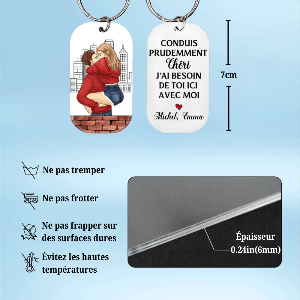 Conduite prudemment - Porte-clés acrylique pour couple d'amoureux