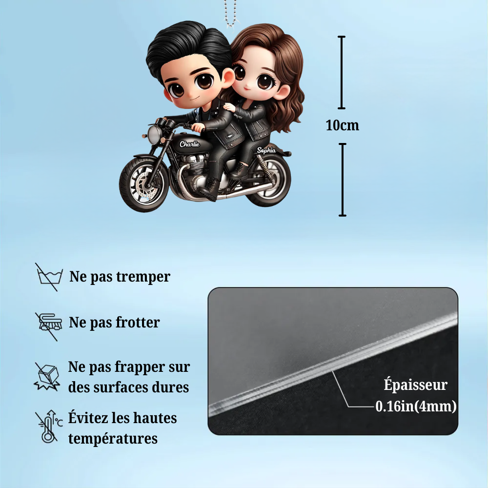 Couple sur moto – Pendentif en acrylique personnalisé, cadeau pour couple