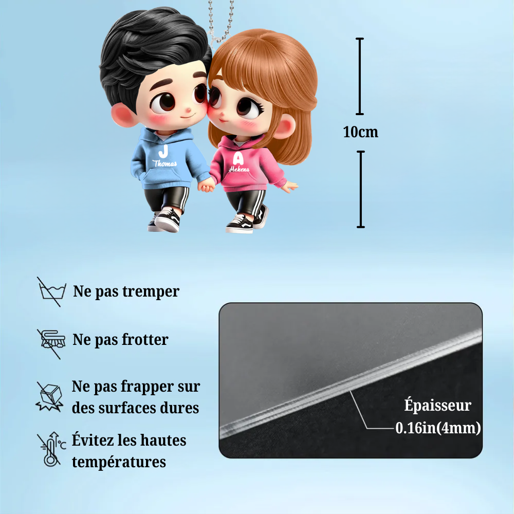 Adorable Couple Dessiné – Ornement Acrylique Personnalisé Pour Voiture