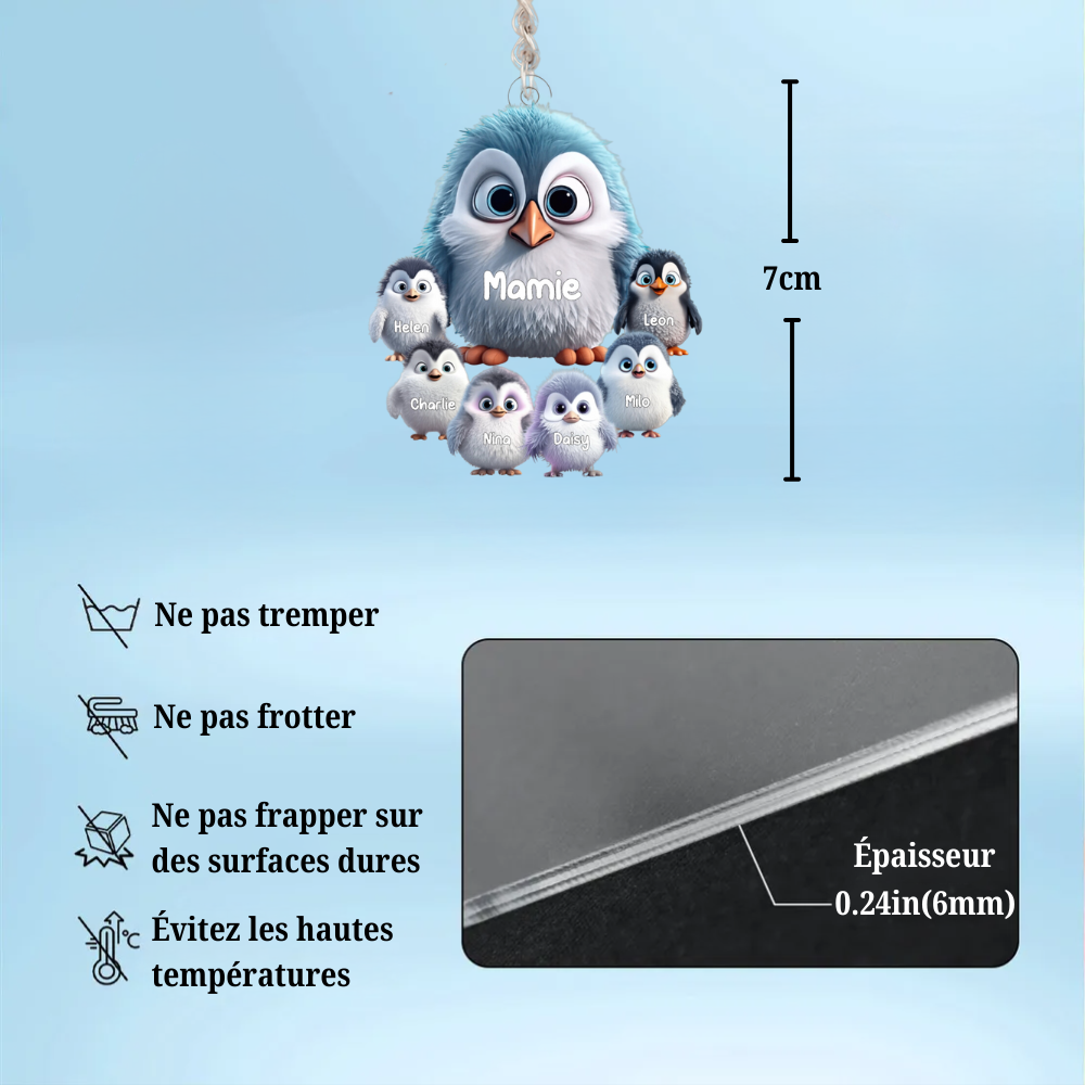 Porte-clés en acrylique de pingouins pour maman et grand-mère
