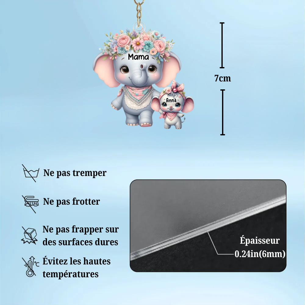 Maman Éléphant - Porte-clés personnalisé en acrylique