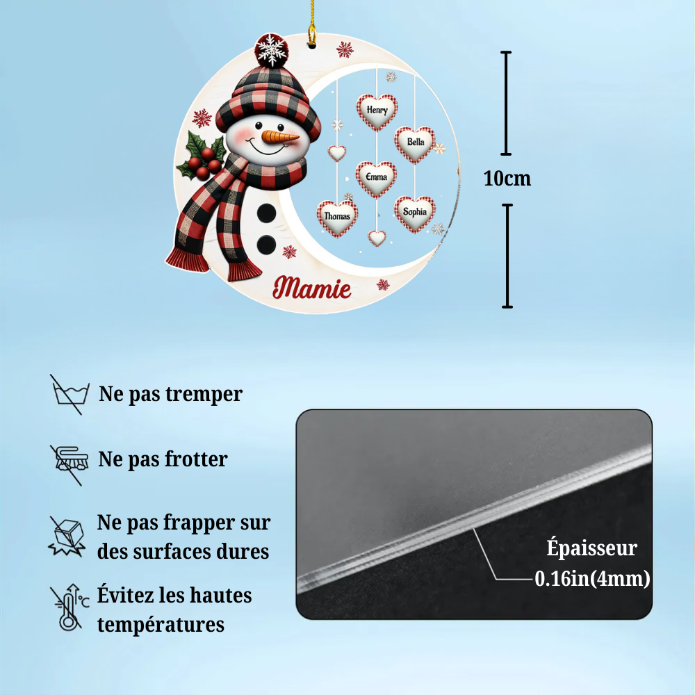 Pendentif Bonhomme de neige personnalisé pour Grand-mère