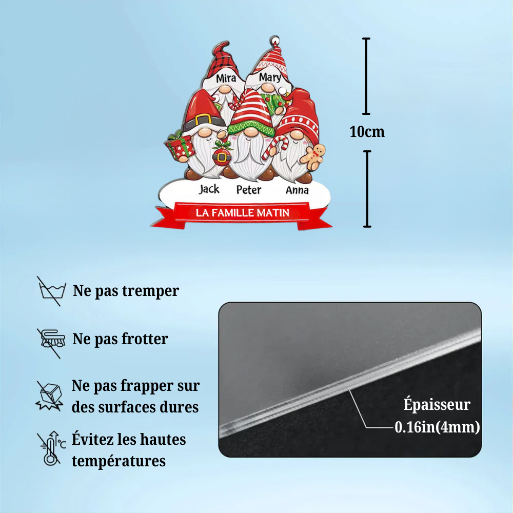 Ornement de Noël personnalisé - Famille Gnome avec noms