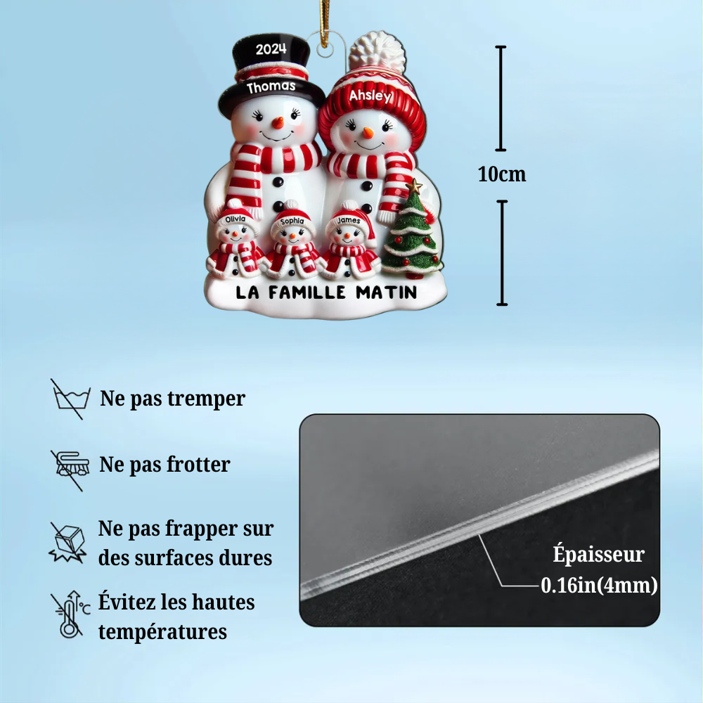 Famille Bonhomme de neige effet brillant Décoration de Noël - Pendentif personnalisé en acrylique