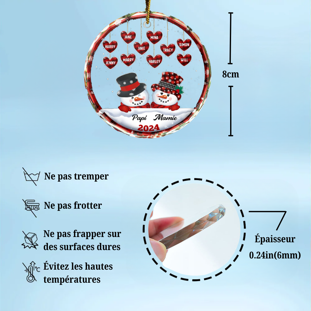 Ornement en verre Bonhommes de neige et cœurs