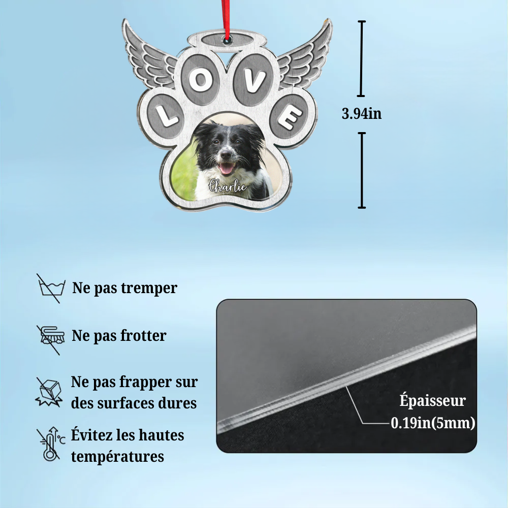 Pendentif acrylique personnalisé patte avec ailes pour le deuil pour les amoureux des animaux