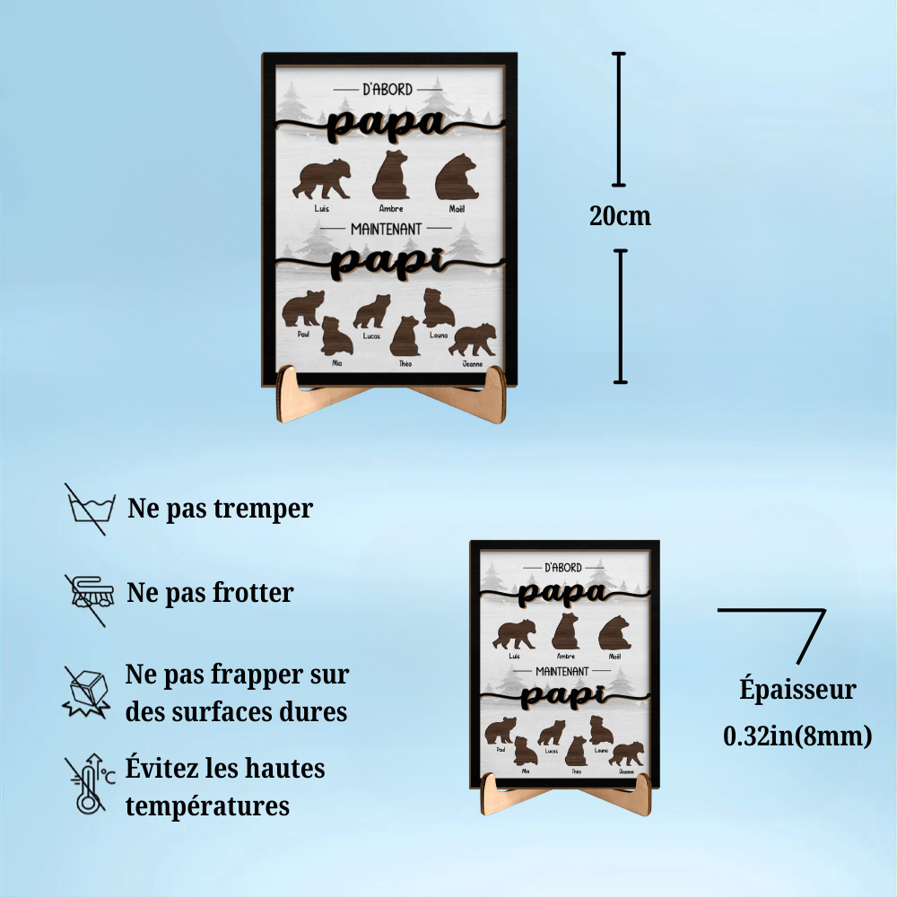 D'abord Papa, Maintenant Papi - Plaque en bois personnalisée avec motif animalier