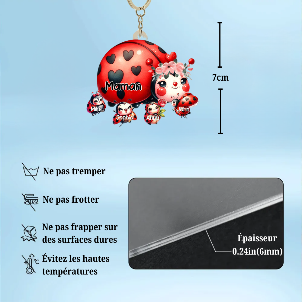 Porte-clés personnalisé en acrylique avec coccinelles pour maman et grand-mère