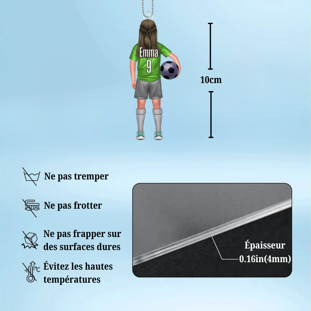Enfant footballeur – Pendentif de voiture personnalisé pour fils et fille