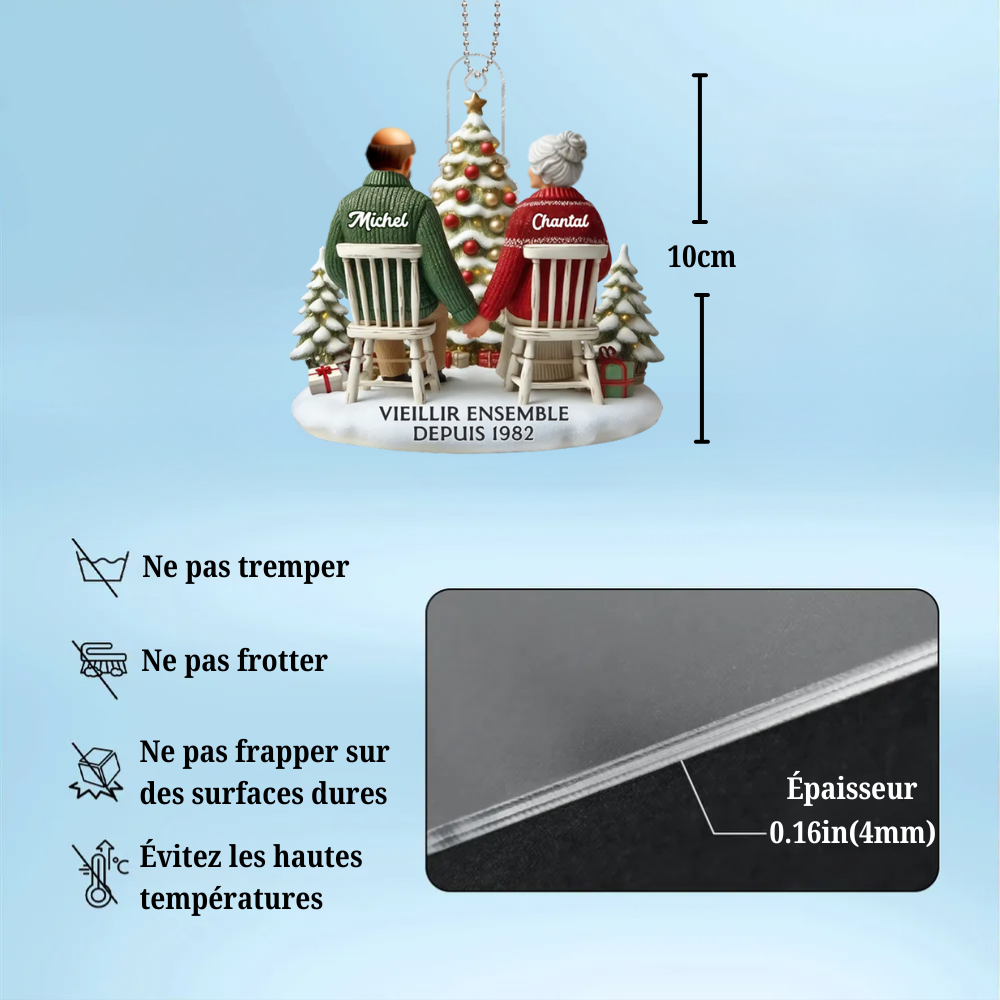 Ornement de Noël plate en acrylique – « Vieux couple »
