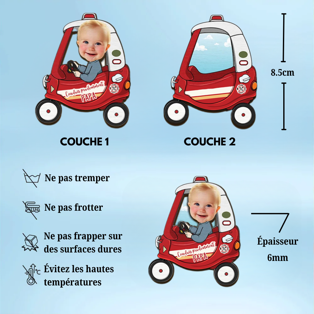 Conduis prudemment - Clip de pare-soleil personnalisé avec photo pour père et mère