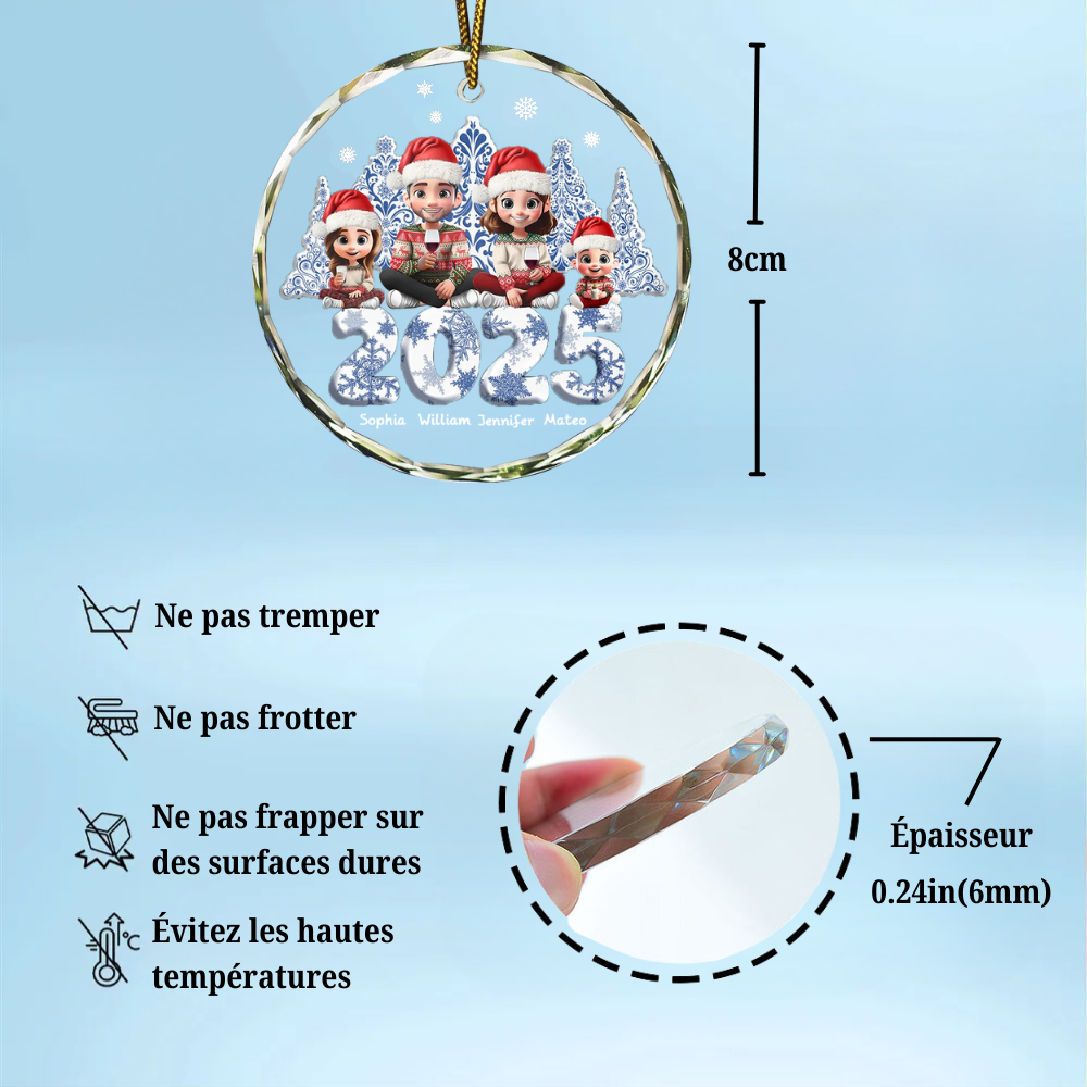 2025 Famille - Orement personnalisée en verre pour Noël avec parents et enfants