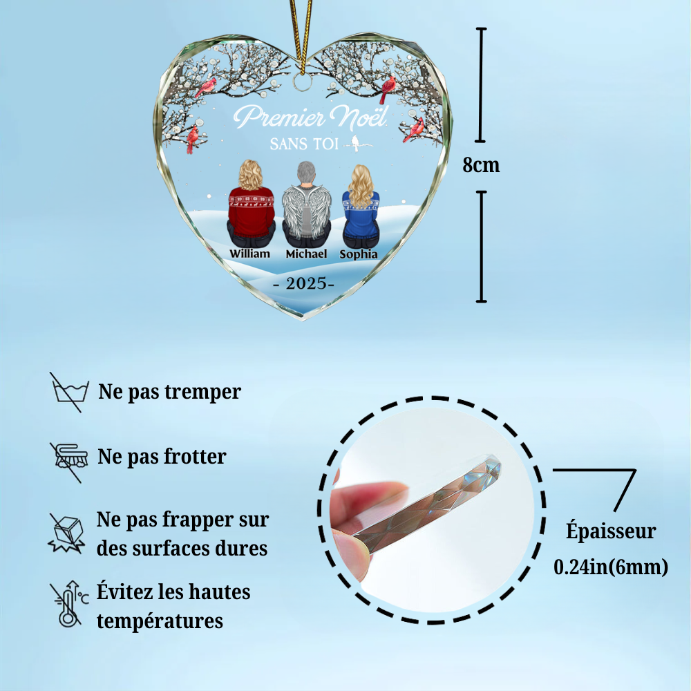 Ornement en verre en forme de cœur – Premier Noël sans toi – Décoration de sapin commémorative