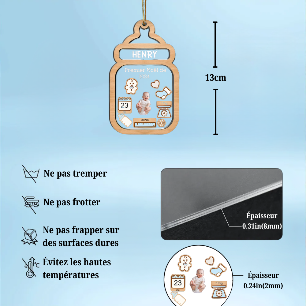 Pendentif de Noël personnalisé avec effet de secouage pour nouveau-nés
