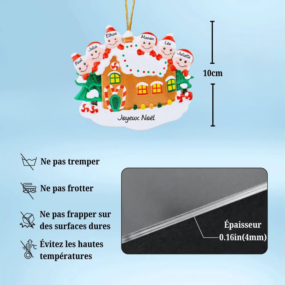 Maison en pain d'épices Famille Décoration de Noël personnalisée 2-7 noms