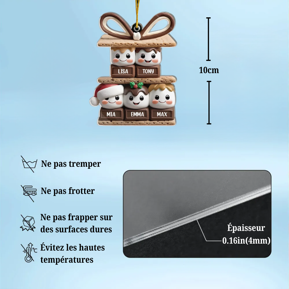 Pendentif de Noël personnalisé « Guimauve, joie en famille ».