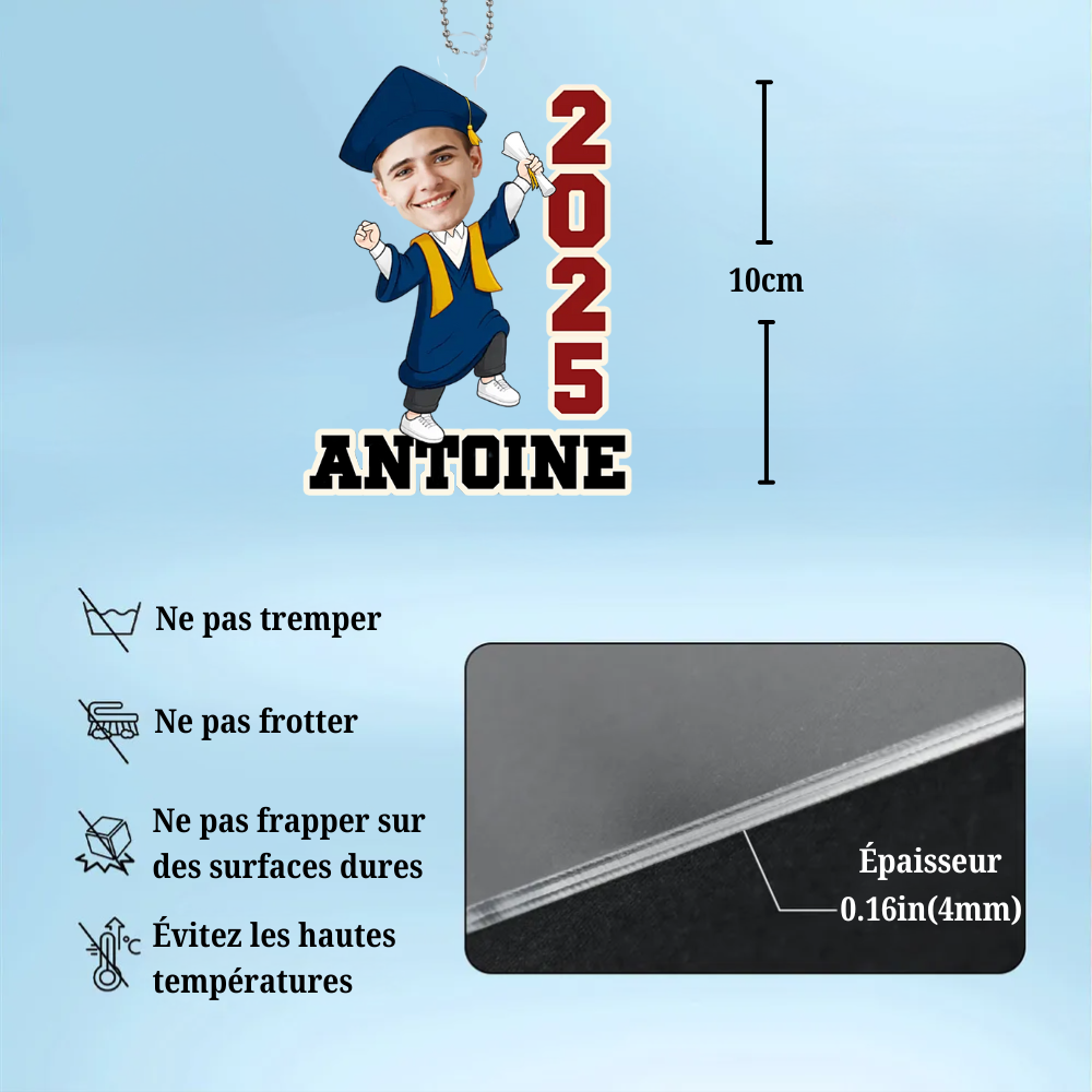 Ornement photo personnalisé avec année et prénom pour la remise des diplômes