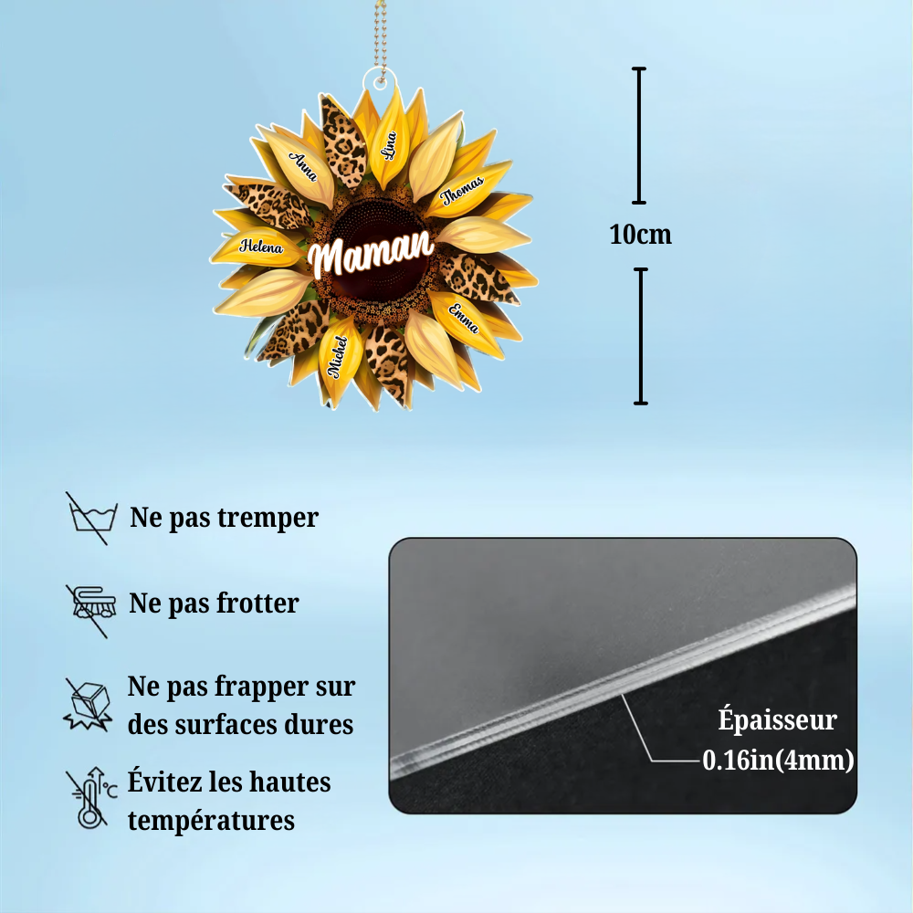 Tournesol – Pendentif de rétroviseur personnalisé en acrylique