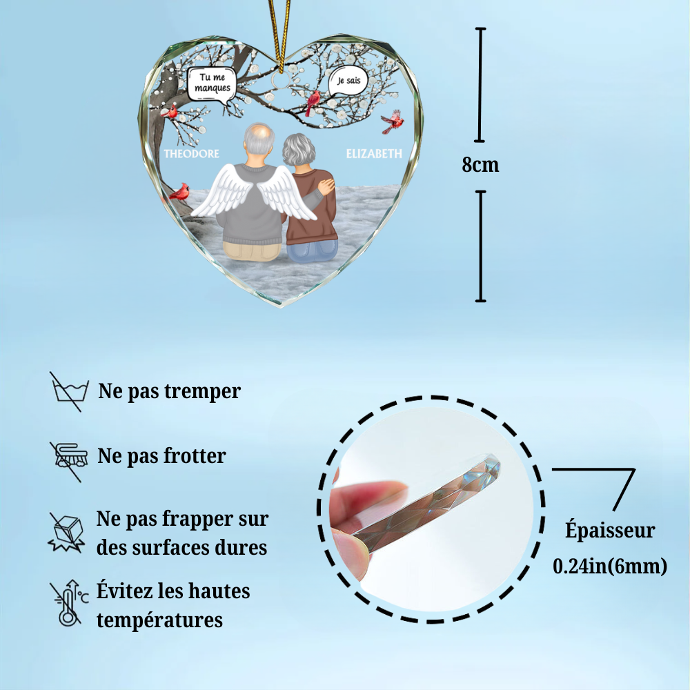 Ornement en verre en forme de cœur – Cadeau de deuil