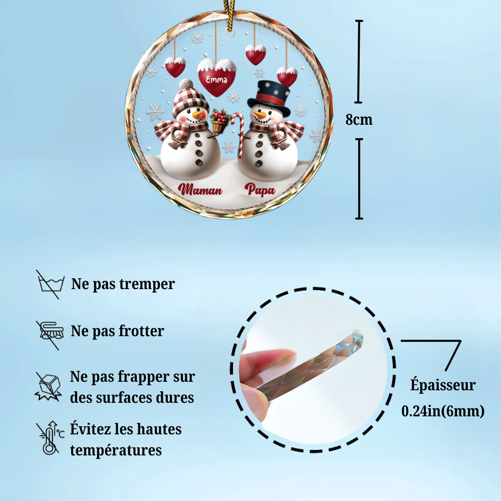 Bonhomme de neige avec noms Décoration de Noël Décoration en verre pour parents ou grands-parents